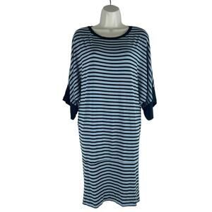 Comfy USA Batwing Striped Mini Jersey Dress Blue Black Super Soft Size S